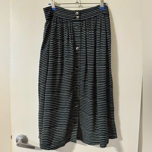 Madewell black and white striped button-up midi skirt